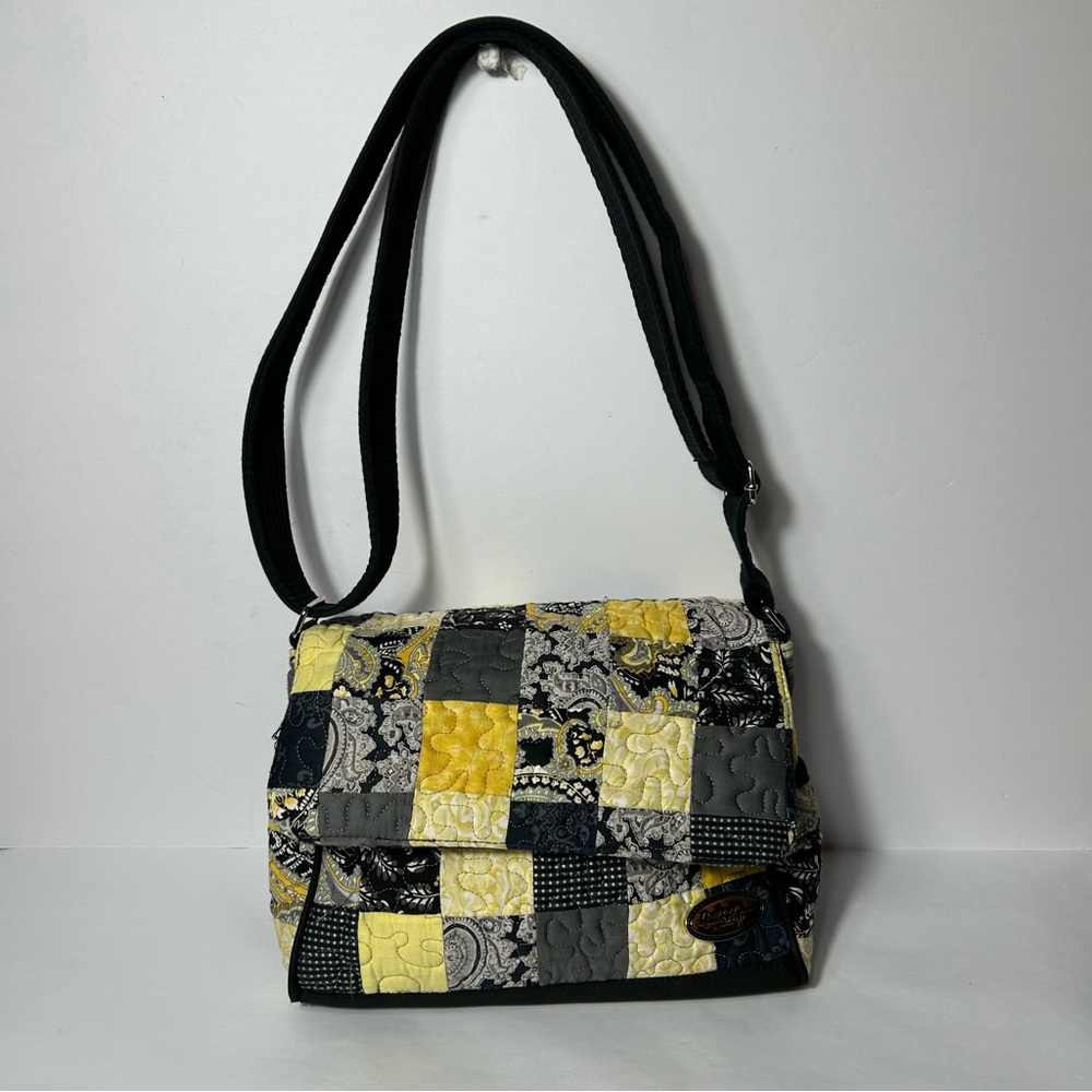 Donna Sharp Quilted Shoulder Bag Yellow Black Crossbody Adjustable Patchwork
